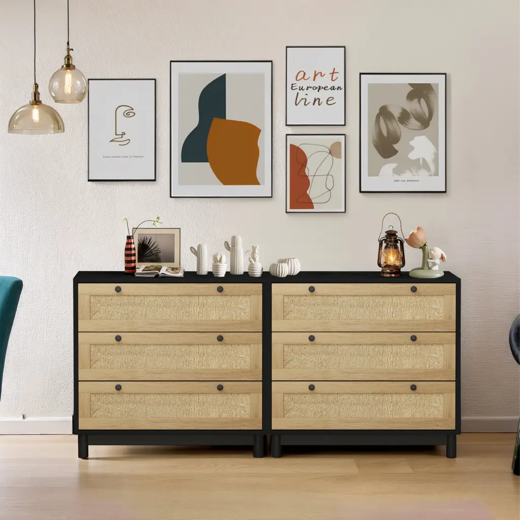 3 Drawers Storage Cabinet Rope Woven Drawer Set 2 Bedroom Living Room spribung