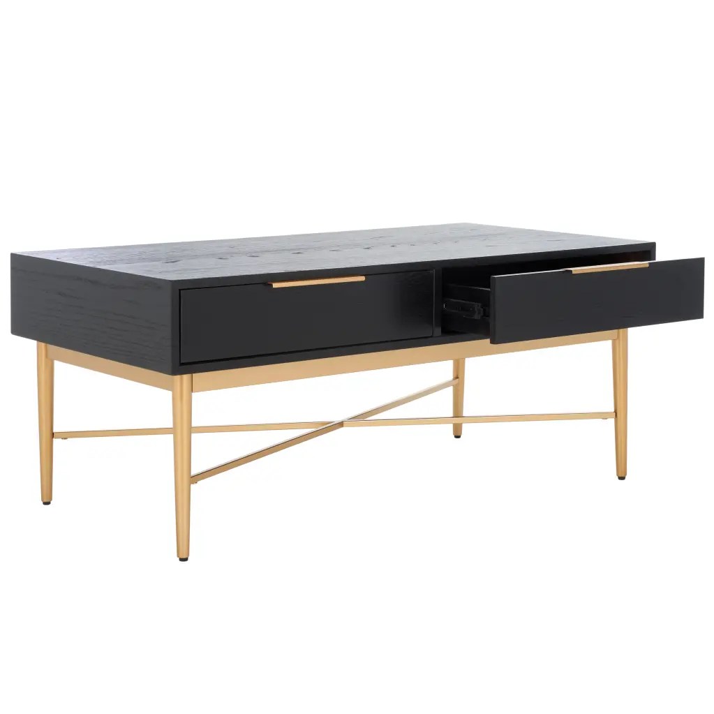 SAFAVIEH Pierre Contemporary 42 Inch Black Gold 2 Drawer Coffee Table