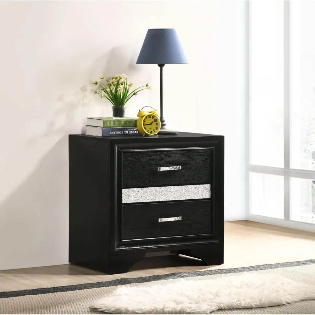 Black 2 Drawer Nightstand Hidden Accessory Tray Bedroom furniture max
