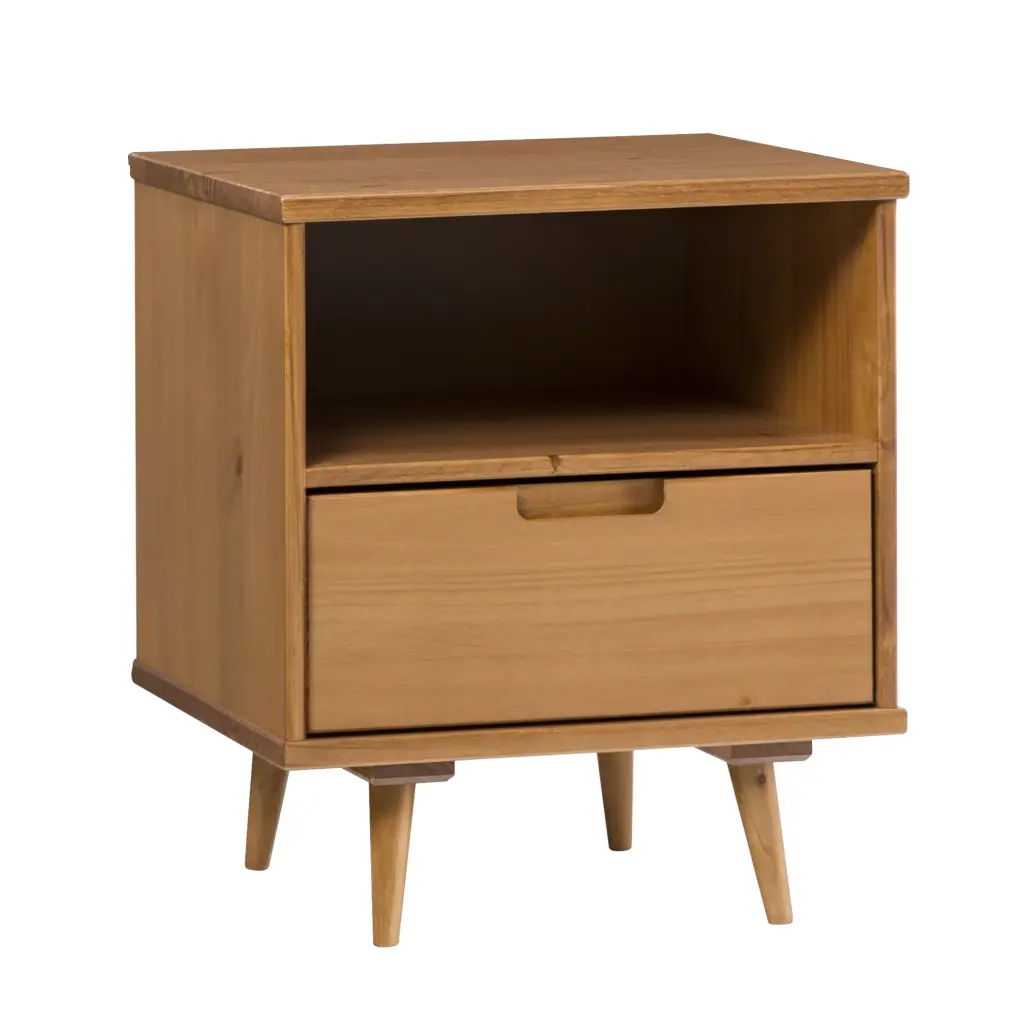 Walker Edison 24 Mid-Century Modern Groove Handle 1-Drawer Side Table Caramel