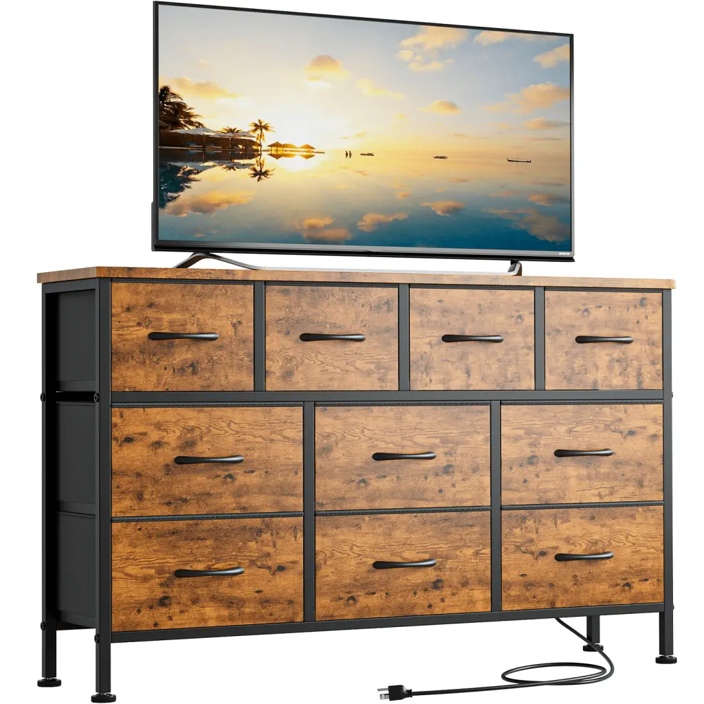 GIKPAL 10 Drawers Dresser 47 Inch TV Stand Power Outlet TVs up to 55 Brown