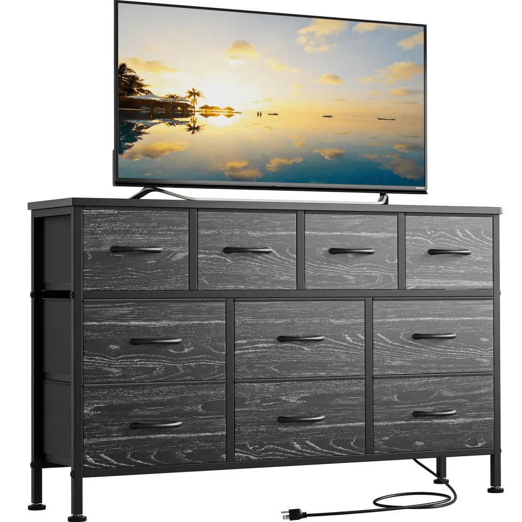 GIKPAL 10 Drawers Dresser 47 TV Stand Power Outlet Bedroom Dresser TV up to 55 Black