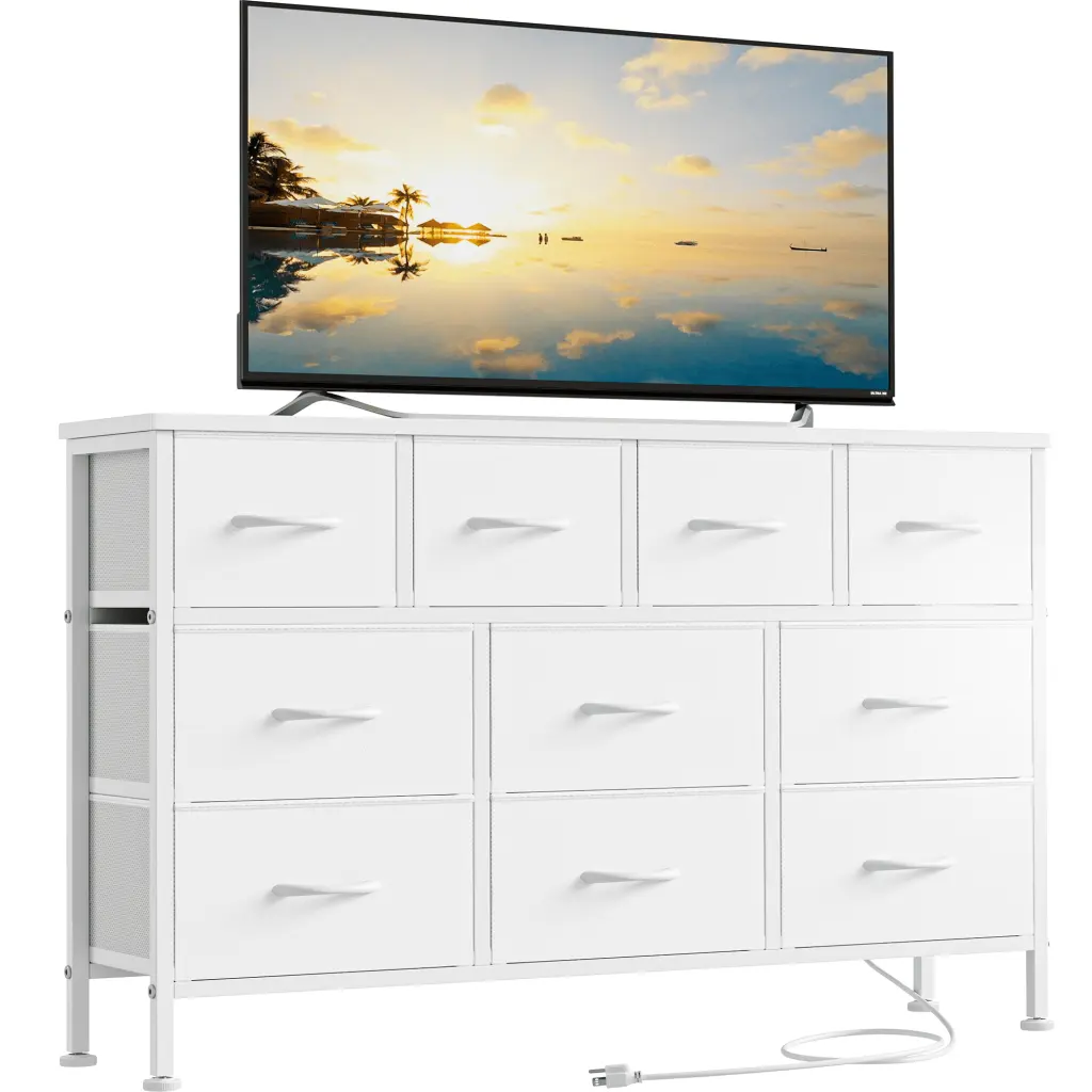 GIKPAL TV Stand 10 Drawers Dresser and Charging Station TVs up to 55 White