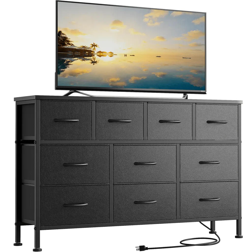 GIKPAL TV Stand 10 Drawers Dresser and Power Outlet TVs up to 50 Inches Black