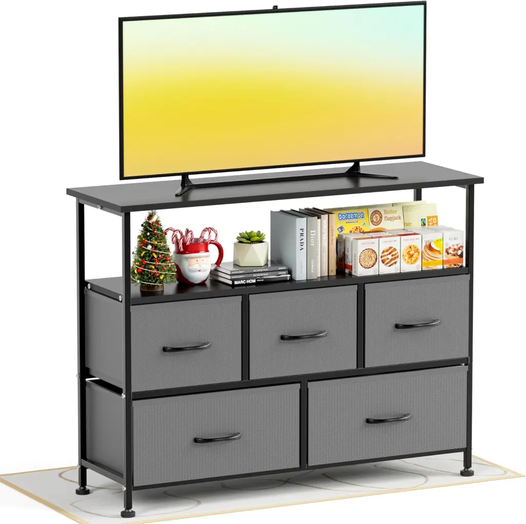 TV Stand Dresser Bedroom Entertainment Center 5 Fabric Drawers w1134dhs