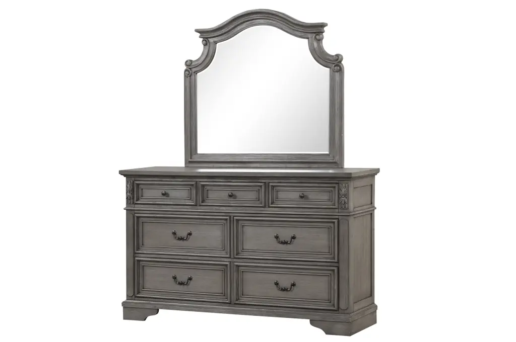 Grace Traditional Style 7 Drawer Dresser Made Wood Rustic Gray galaxy home furnishings