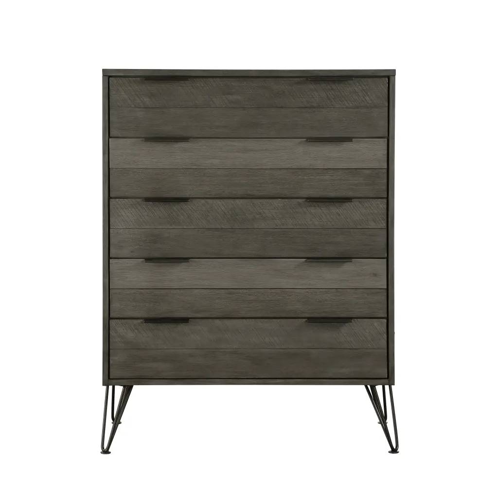 Contemporary Three Tone Gray Finish Chest Drawers Metal Base kanepe