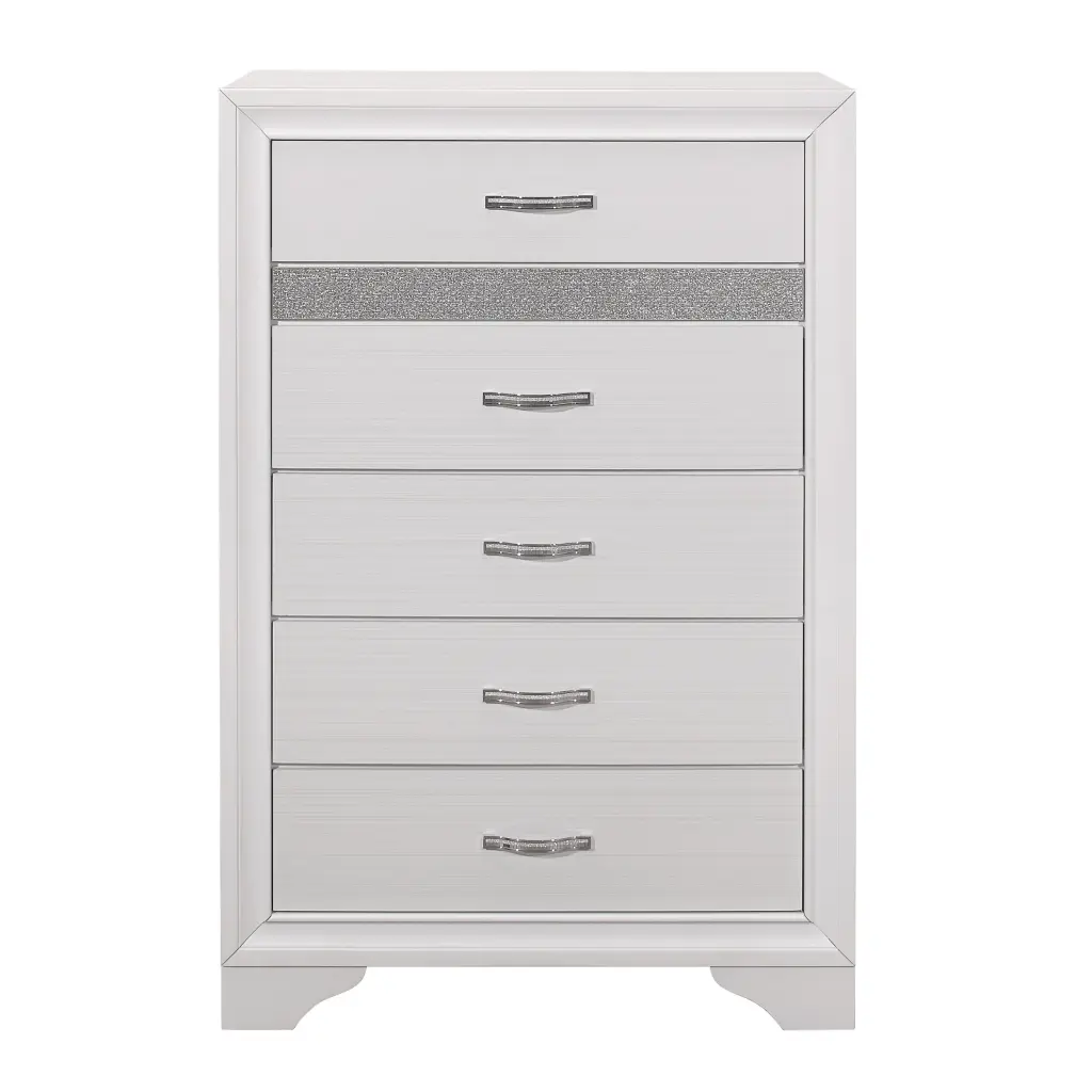 Glamorous White Finish Chest Drawers Faux Crystals Pulls Silver kanepe