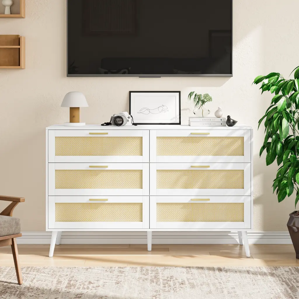 White Rattan 6 Drawers Chest Drawers Bedroom Modern Dresser zhonglei