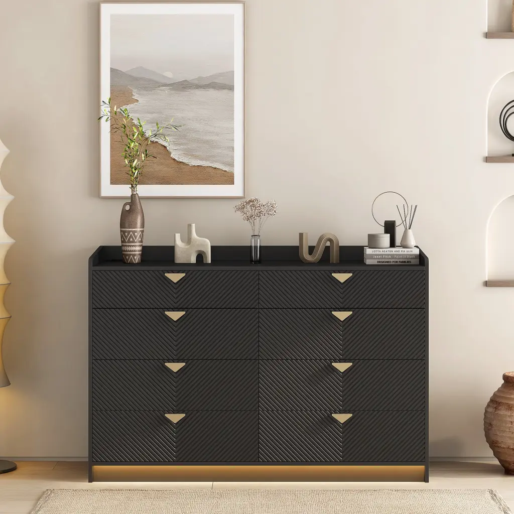 8 Drawer Modern Double Dresser Bedroom LED Lighting dasenwood