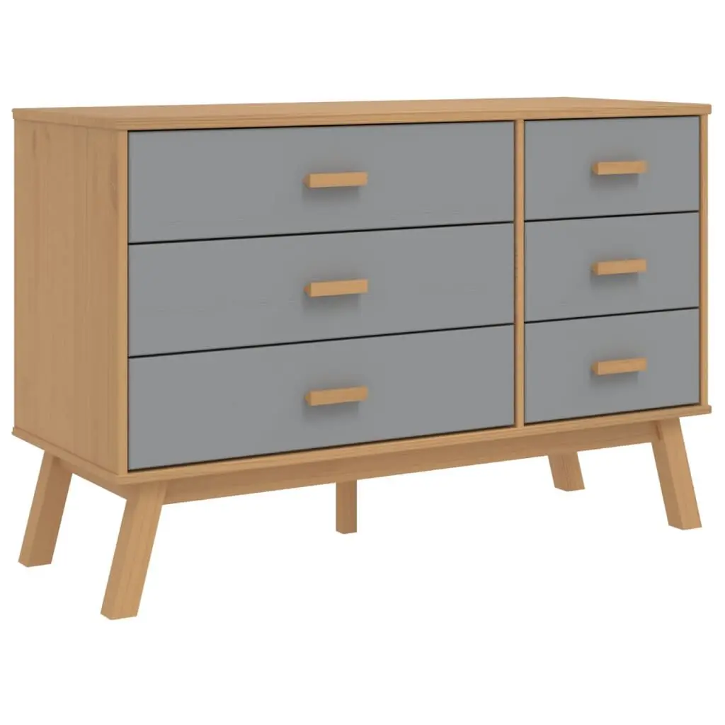 Drawer Cabinet OLDEN Gray and Brown Solid Wood Pine Storage Dresser