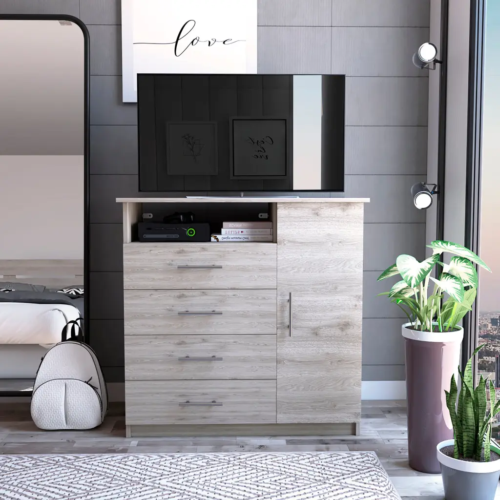 Baylon 4 Drawer 1 Shelf Gown Light Gray Particle Board furniture max