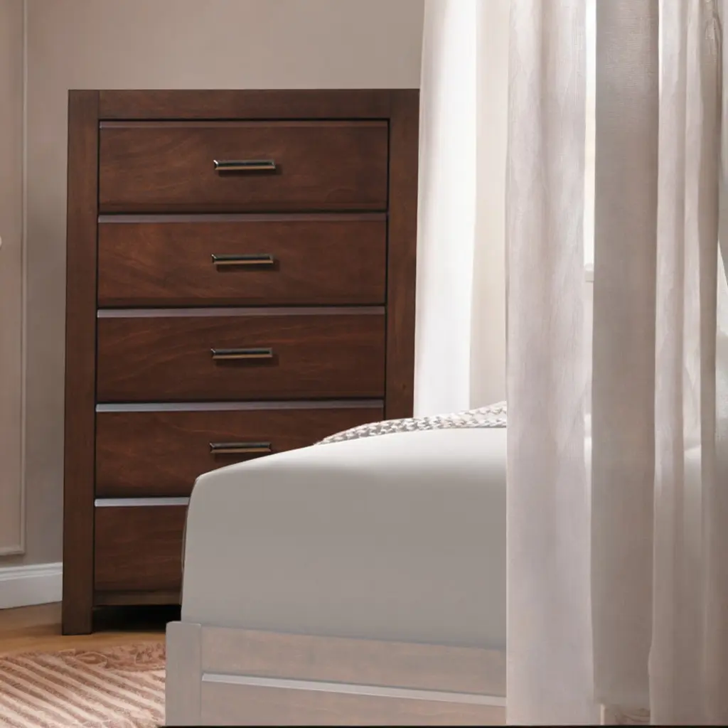 Walnut 5 Drawer Chest Solid Wood and MDF Bedroom Storage furniture max