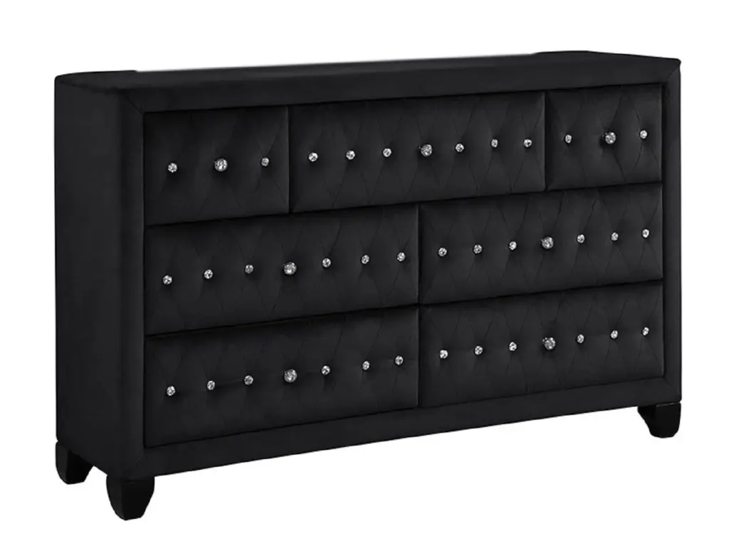Sophia Modern Crystal Tufted Upholstery 7 Drawer Gown Finished galaxy home furnishings