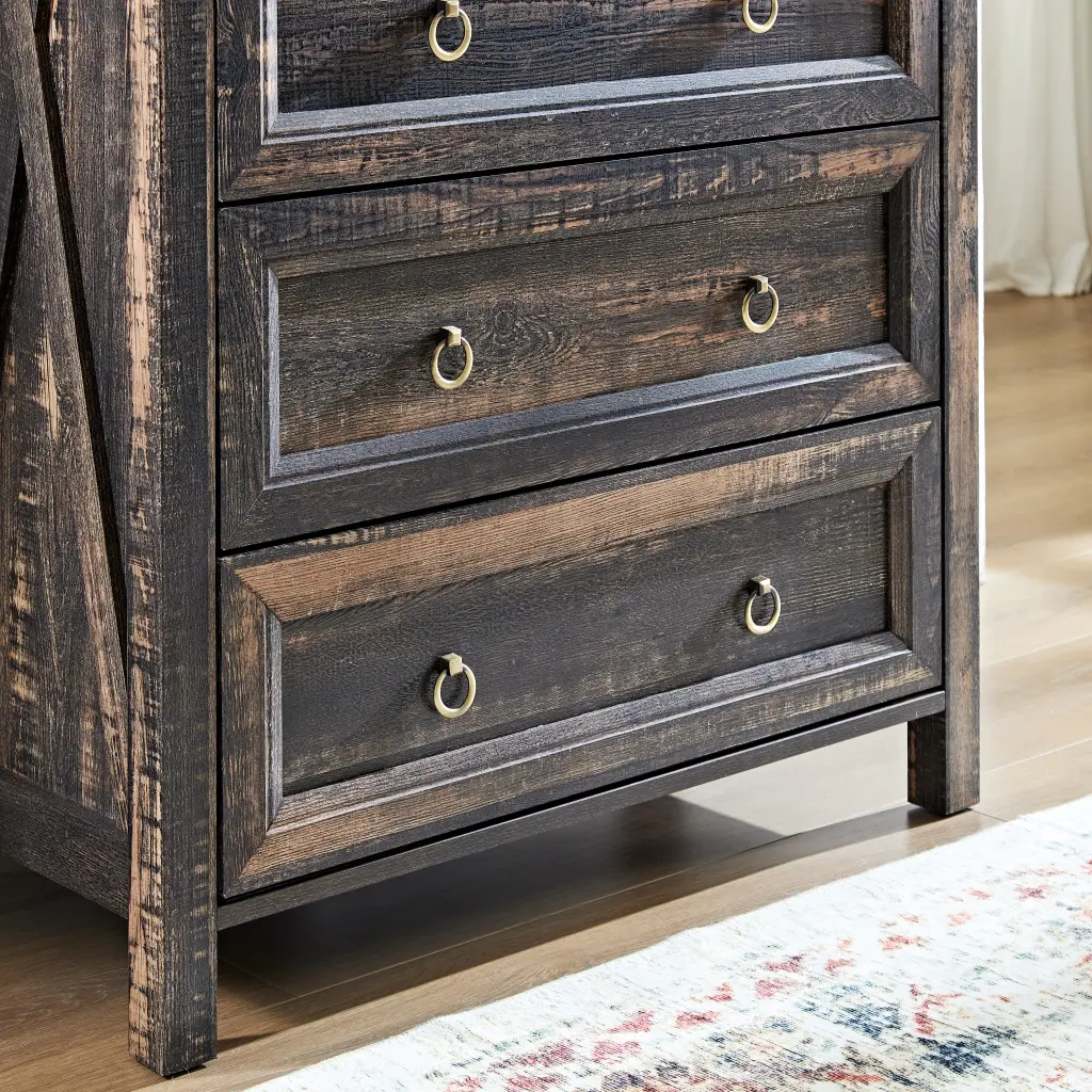 Farmhouse 5 Drawers Dresser Chest Bedroom Rustic Tall Timber Storage hong kong jiacheng