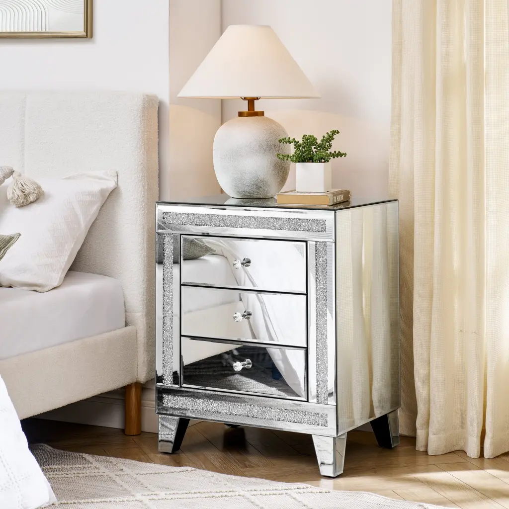 21.5 Inch Silver Mirror Three Drawer Cabinet Multi-Purpose kai lee- mirror arts-furniture factory