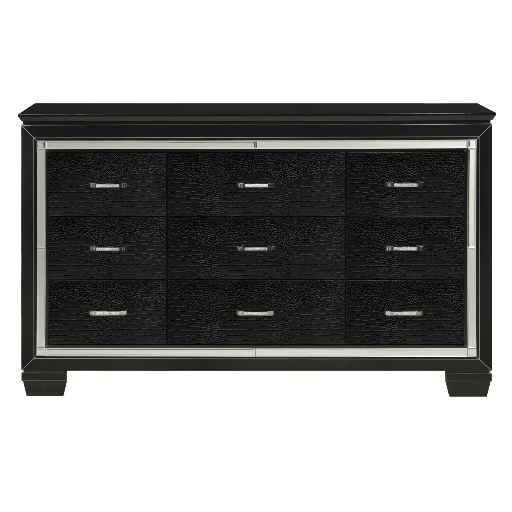 Black Finish Dresser Bold Design 9 Drawers Glamorous Faux Alligator Texture Bedroom Furniture kanepe