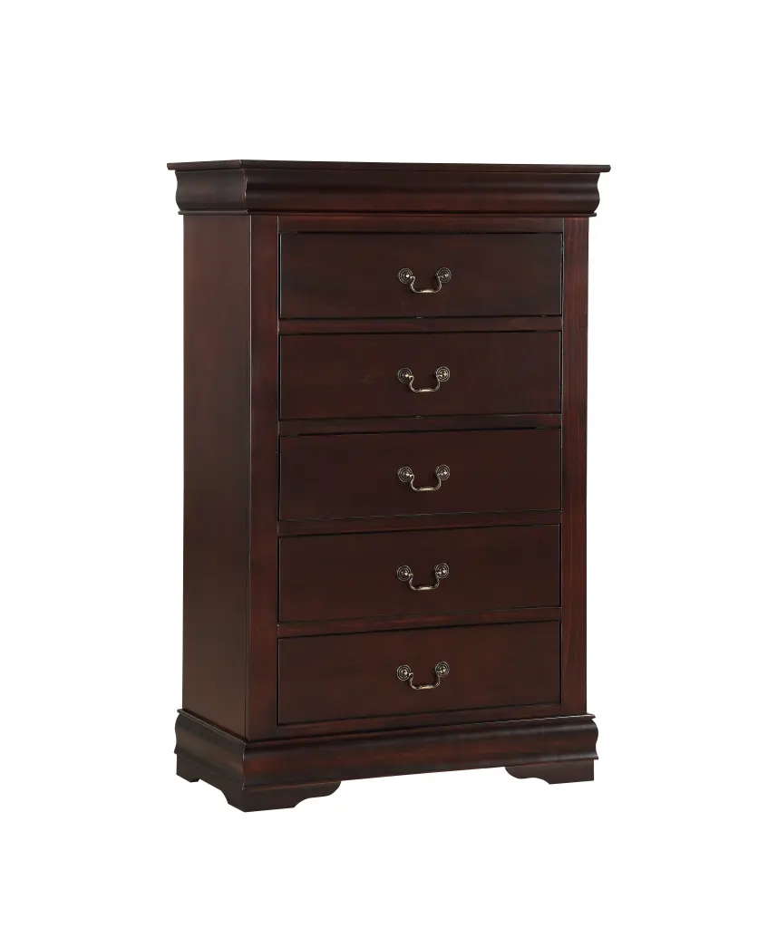 Cherry Finish Five Drawers Louis Philip Chest Solid Timber Contemporary Dresser kanepe