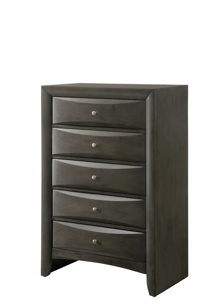 Contemporary 5 Drawer Chest Gray Finish Solid Timber kanepe