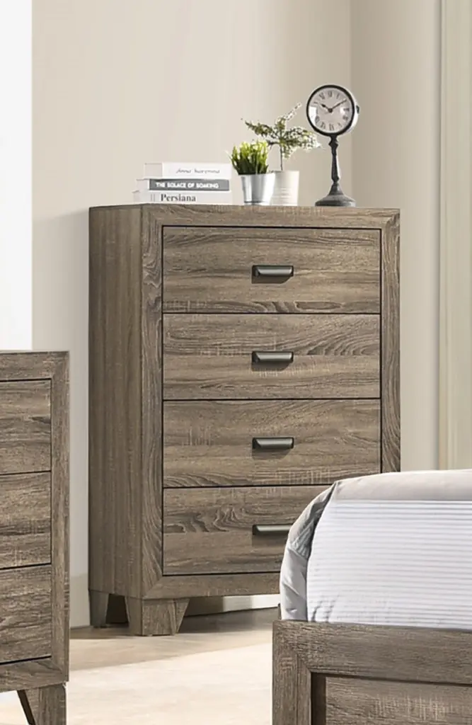 Contemporary 4 Drawer Tall Chest Metallic Hardware Rustic Gray Dresser kanepe
