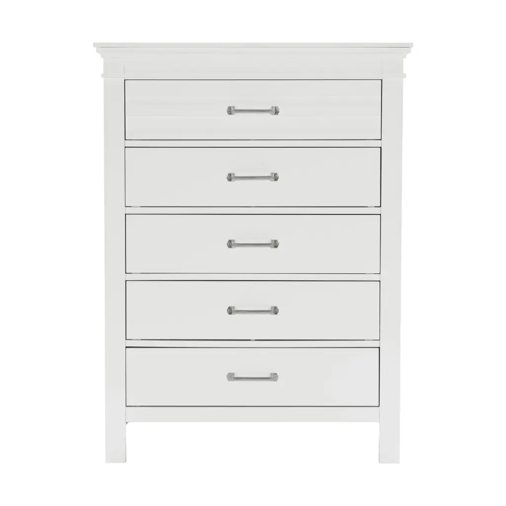 5 Drawers White Finish Chest Transitional Style Wooden Bedroom Furniture kanepe