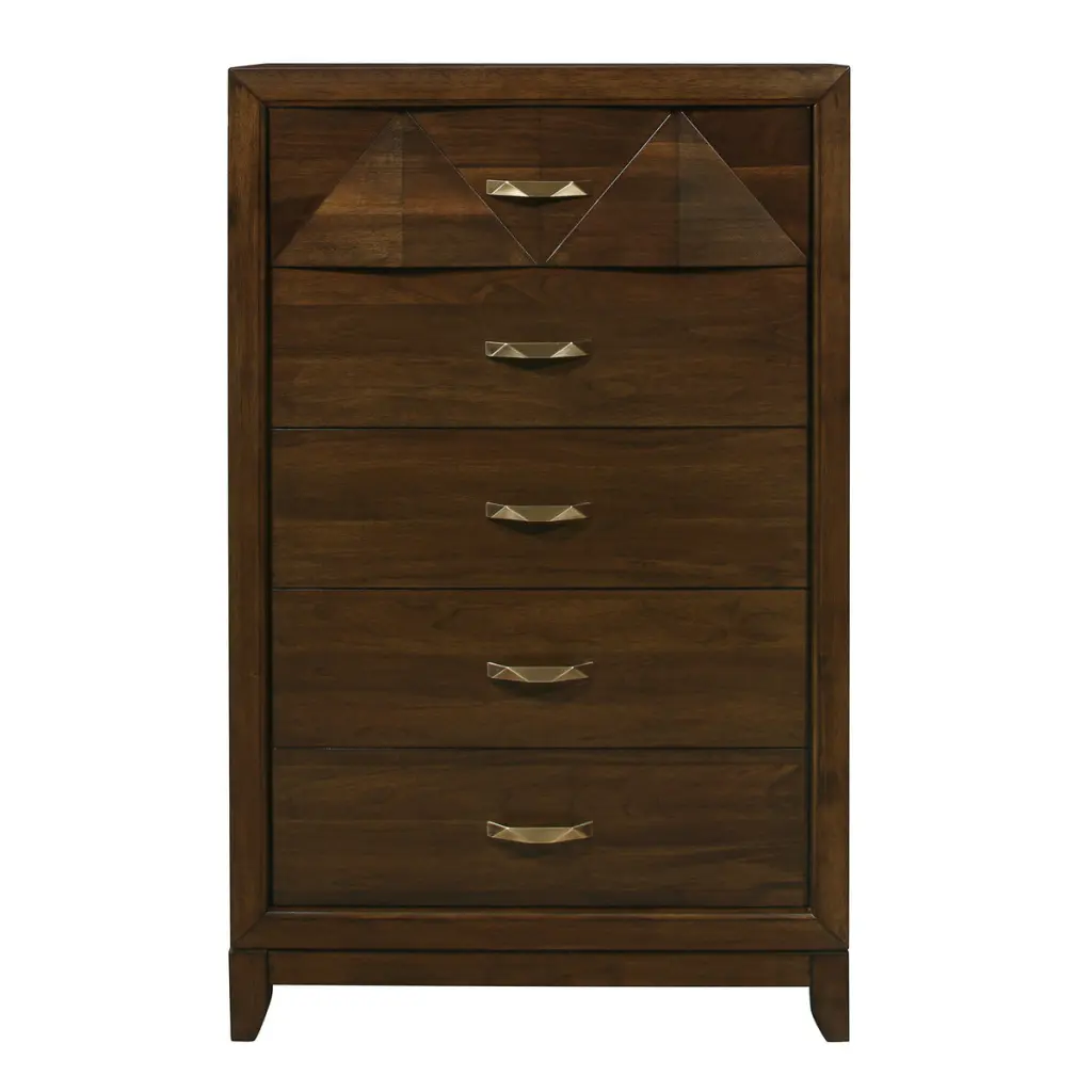 Modern Walnut Finish 5 Drawer Chest Angled Decorative Bedroom Furniture kanepe