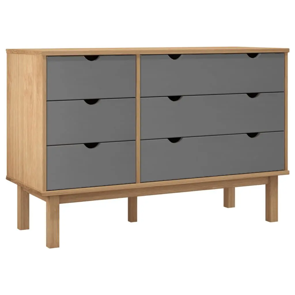 OTTA Brown and Gray Drawer Cabinet 43.7 Inch Solid Wood Pine Storage
