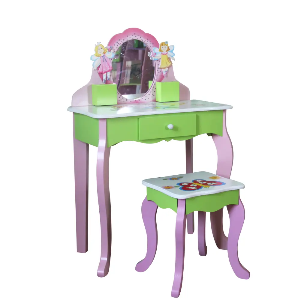 Layla Girls Flower Vanity Set Stool Green Mdf kids funnel