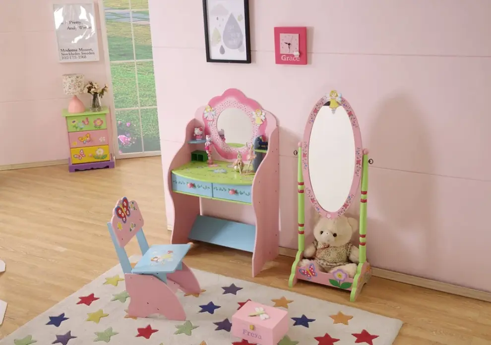 Olivia Fairy Girls Dressing Table Chair Pink MDF kids funnel