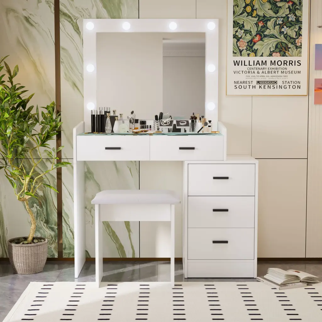 White Adjustable Dressing Table 4 Drawers Matte Finish rd wood store