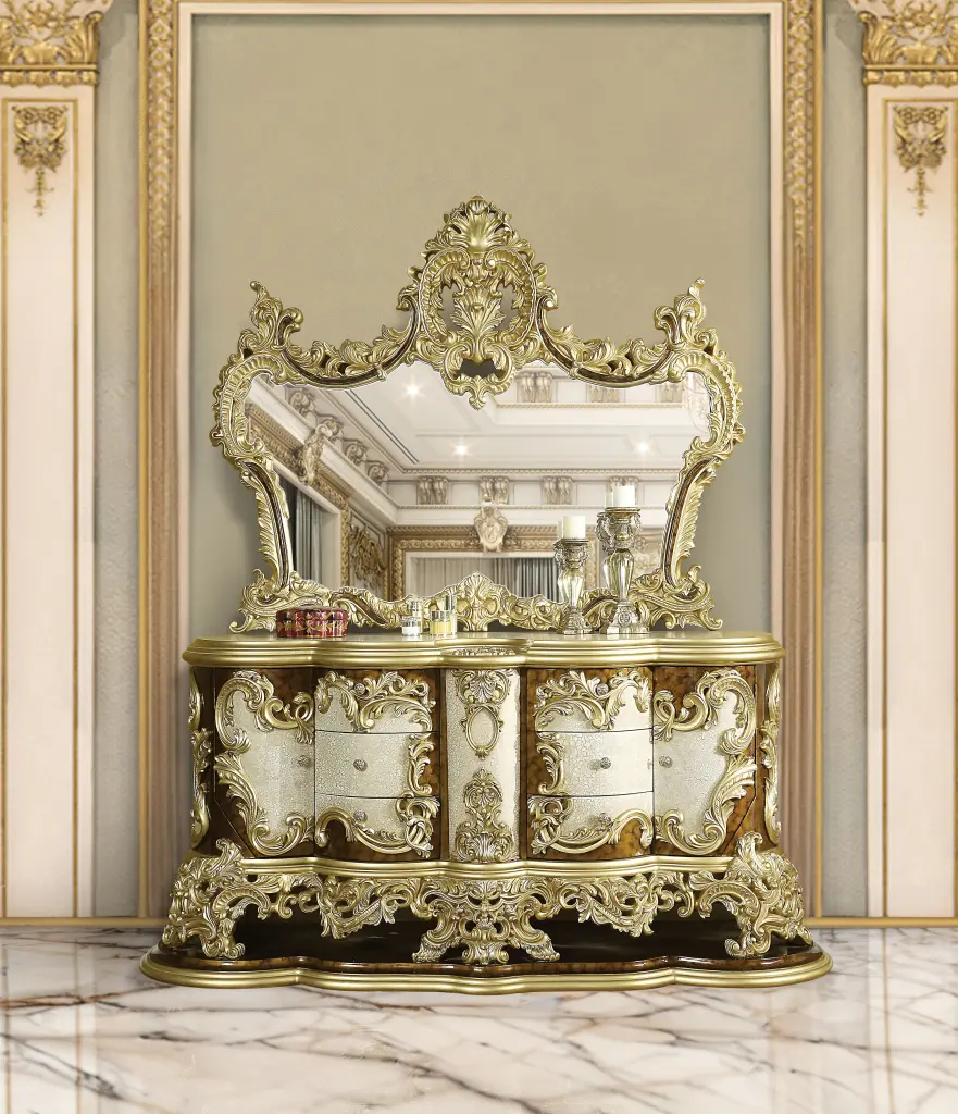 Desiderius Dresser Antique Gold Hand Paint Brown Gold Wood Dresser Bedroom acme onsite store