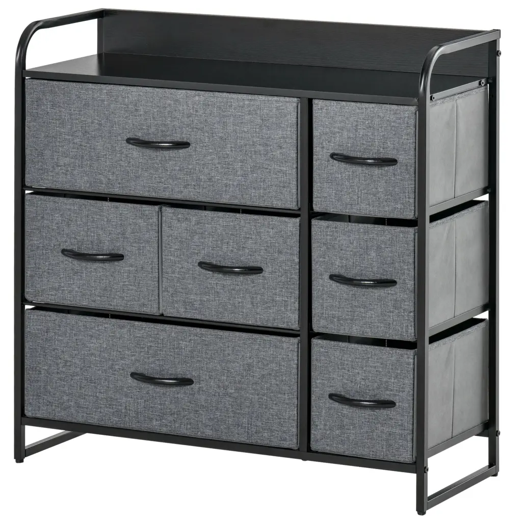 Homcom 7 Drawer Dresser Fabric Chest Drawers 3 Tier Storage Organizer aosom business