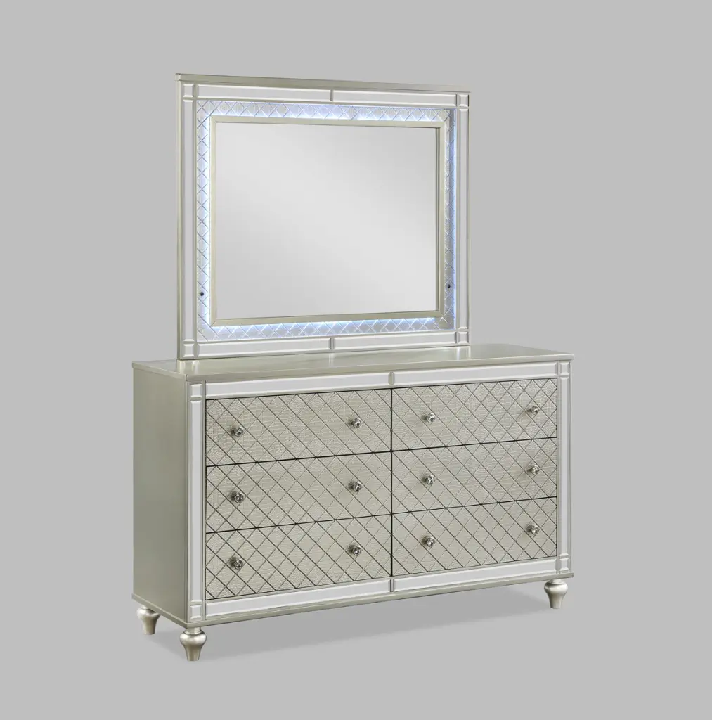 Cristian Dresser Champagne Beige Timber Finish Ample Storage crown mark inc