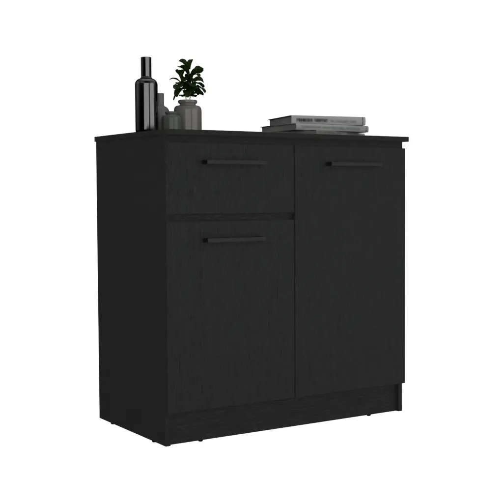 Black Dresser 2 Doors And Single Drawer Solid Timber MDF Engineered Wood depot e-shop