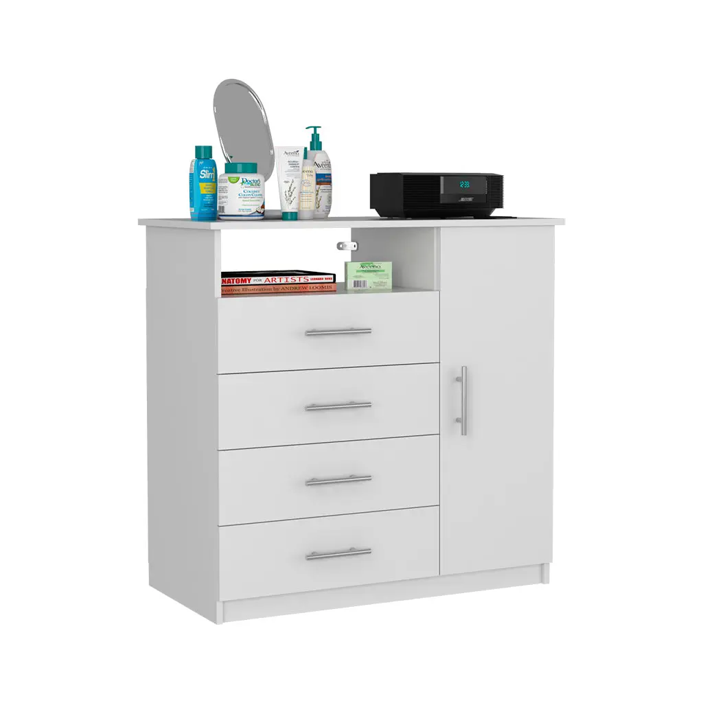 4 Drawer Dresser Open Shelf and High Quality Top White Finish depot e-shop