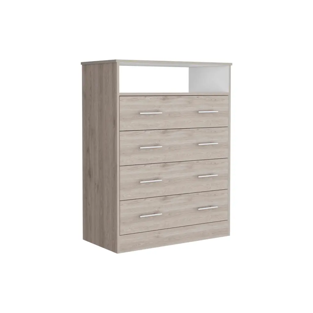 Four Drawer Dresser High Quality Top One Open Shelf Light Gray White Finish depot e-shop