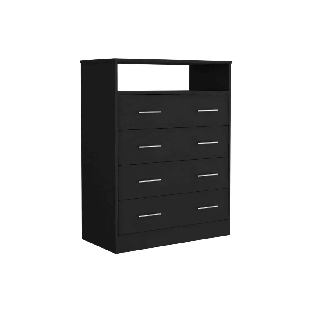 Four Drawer Dresser High Quality Top One Open Shelf Black Solid Wood Bedroom Furniture depot e-shop