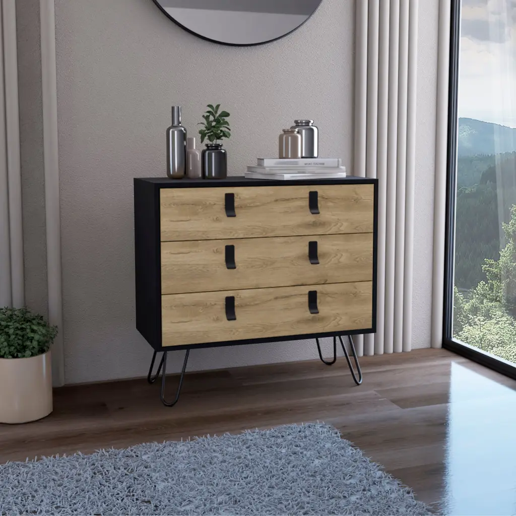 Modern 3 Drawer Dresser 29 Inch H Hairpin Legs Bedroom Storage depot e-shop