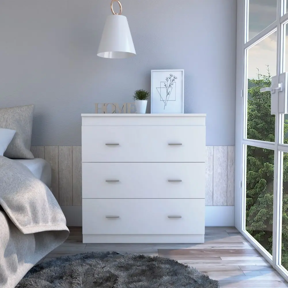 Topaz Three Drawer Dresser High Quality Top and Handles White Particle depot e-shop