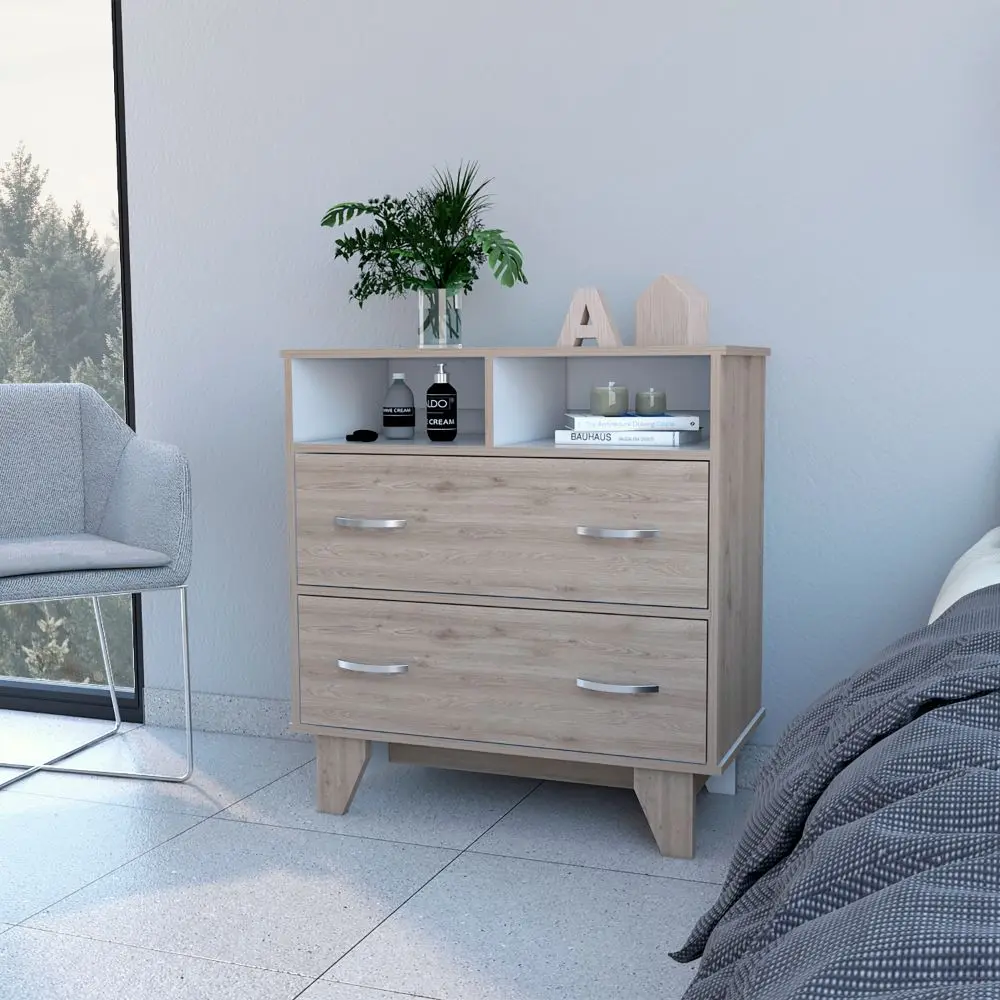 Aaron 2 Drawer 2 Shelf Light Gray Dresser Particle Board Storage furniture max