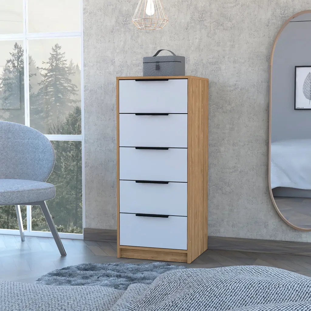 Cannon 5 Drawer Rectangle Dresser White and Light Oak furniture max