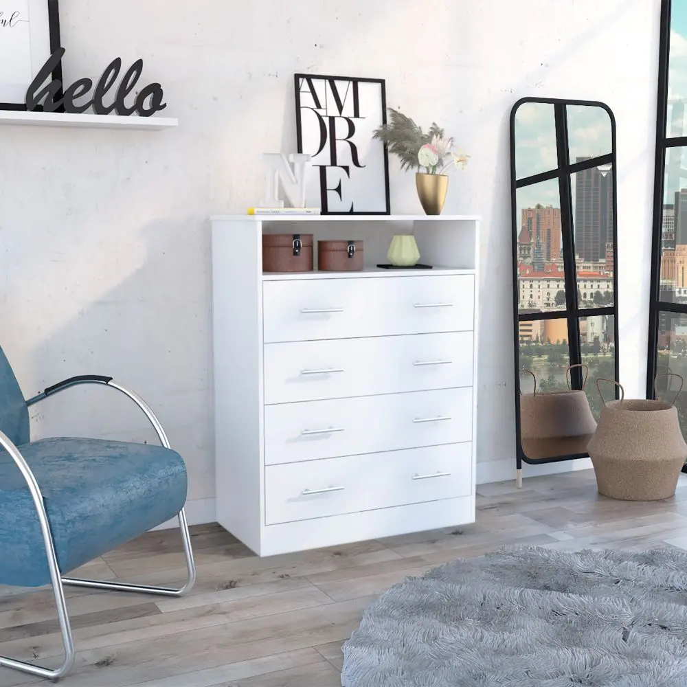 Dover 4 Drawer Rectangle Dresser White Particle Board furniture max