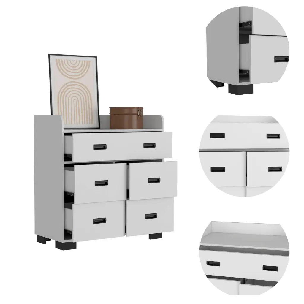 Edgemont 5 Drawer Gown White White Particle Board Dresser furniture max