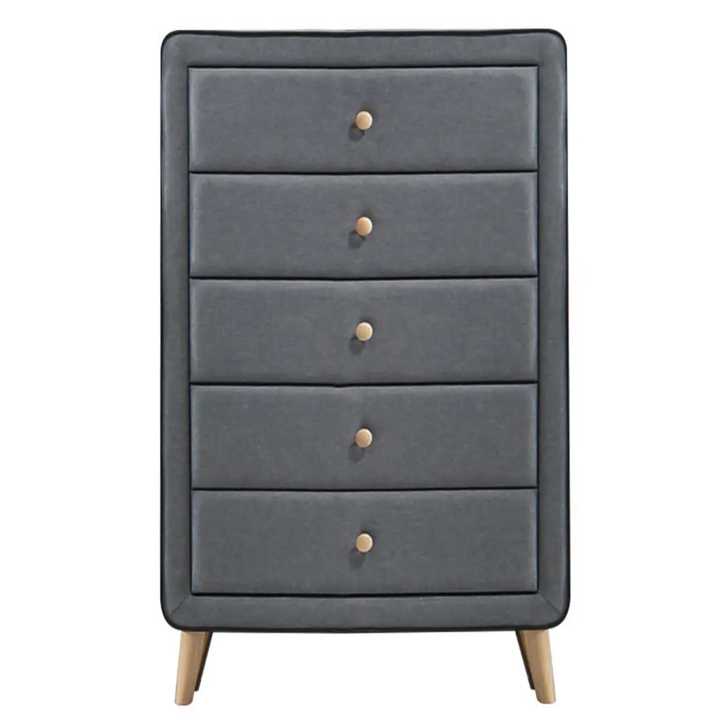 Light Grey Upholstered 5 Drawer Chest Mid Century Modern Bedroom Dresser furniture max