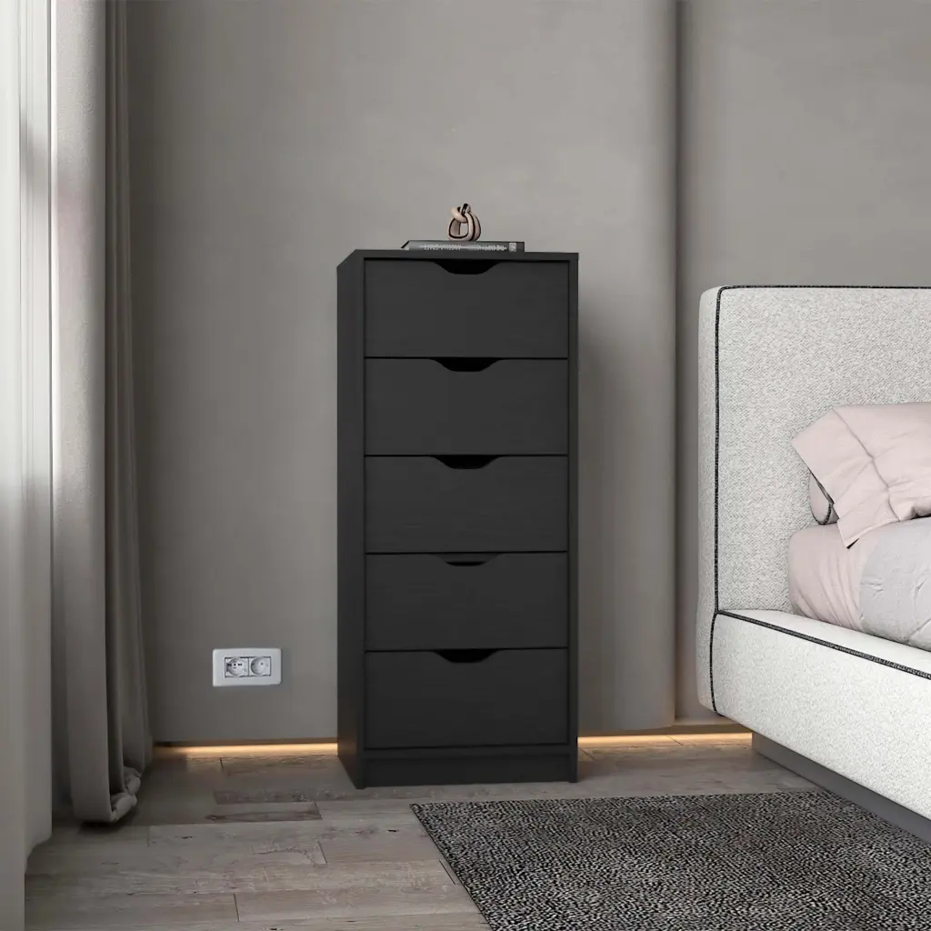 Logan Black 5 Narrow Drawer Dresser Black Bedroom Wood Chest Drawers furniture max