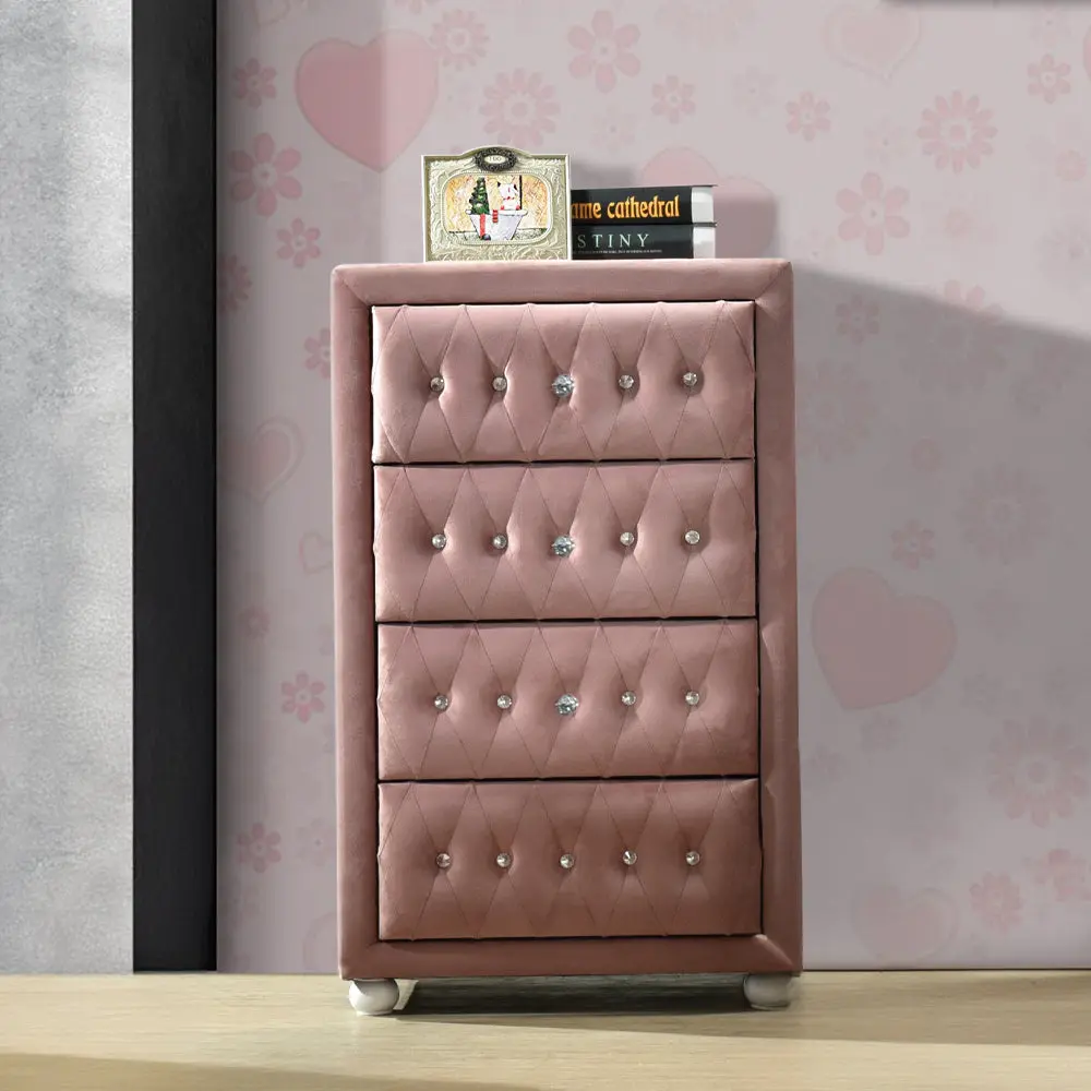 Pink 4 Drawer Chest Pink Bedroom Wood Fabric Dresser furniture max