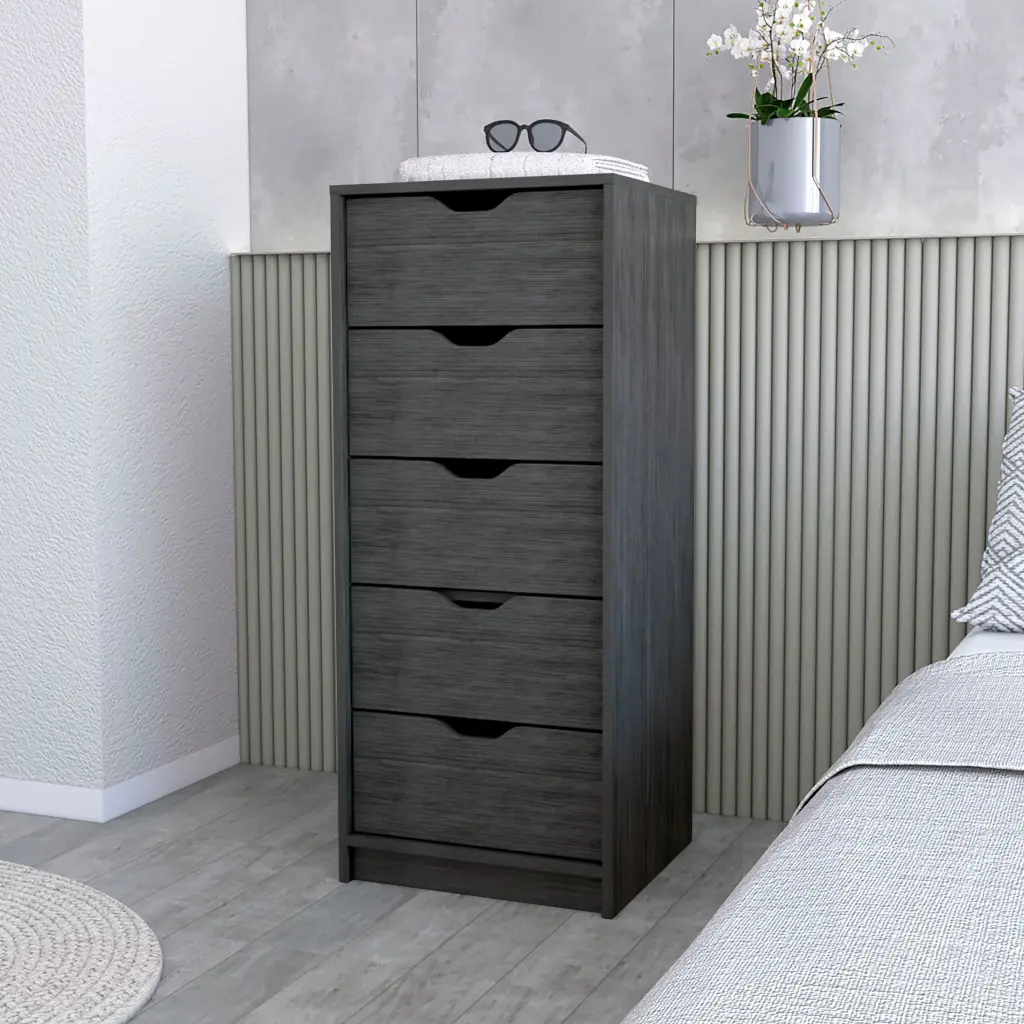 Smokey Oak 5 Narrow Drawer Gray Bedroom Wood Dresser furniture max