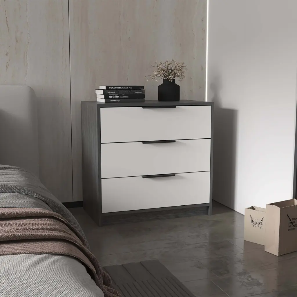 Smokey Oak and White 3 Drawer Gown Dresser White Particle Board furniture max