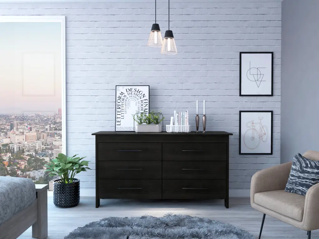 Southington 6 Drawer Rectangle Dresser Black Wengue Particle Board furniture max