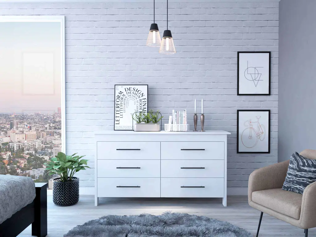 Southington 6 Drawer Rectangle Dresser White Particle Board furniture max
